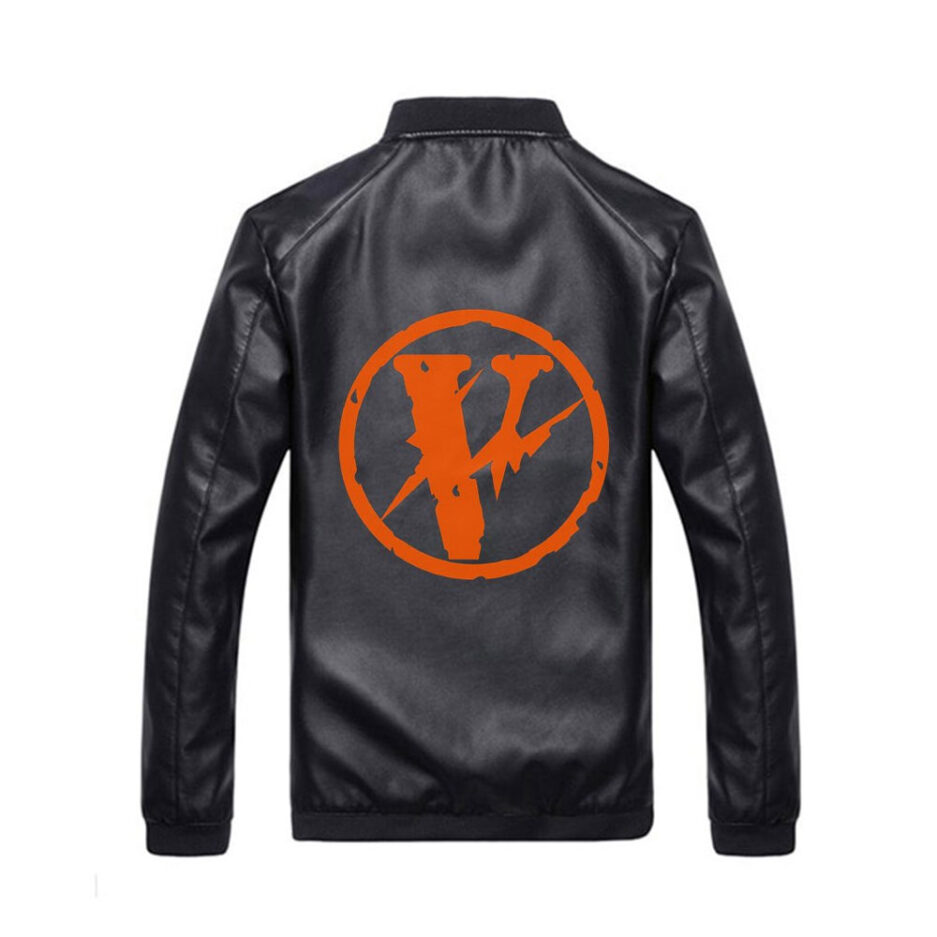 VLONE Logo Black Leather Jacket (1)