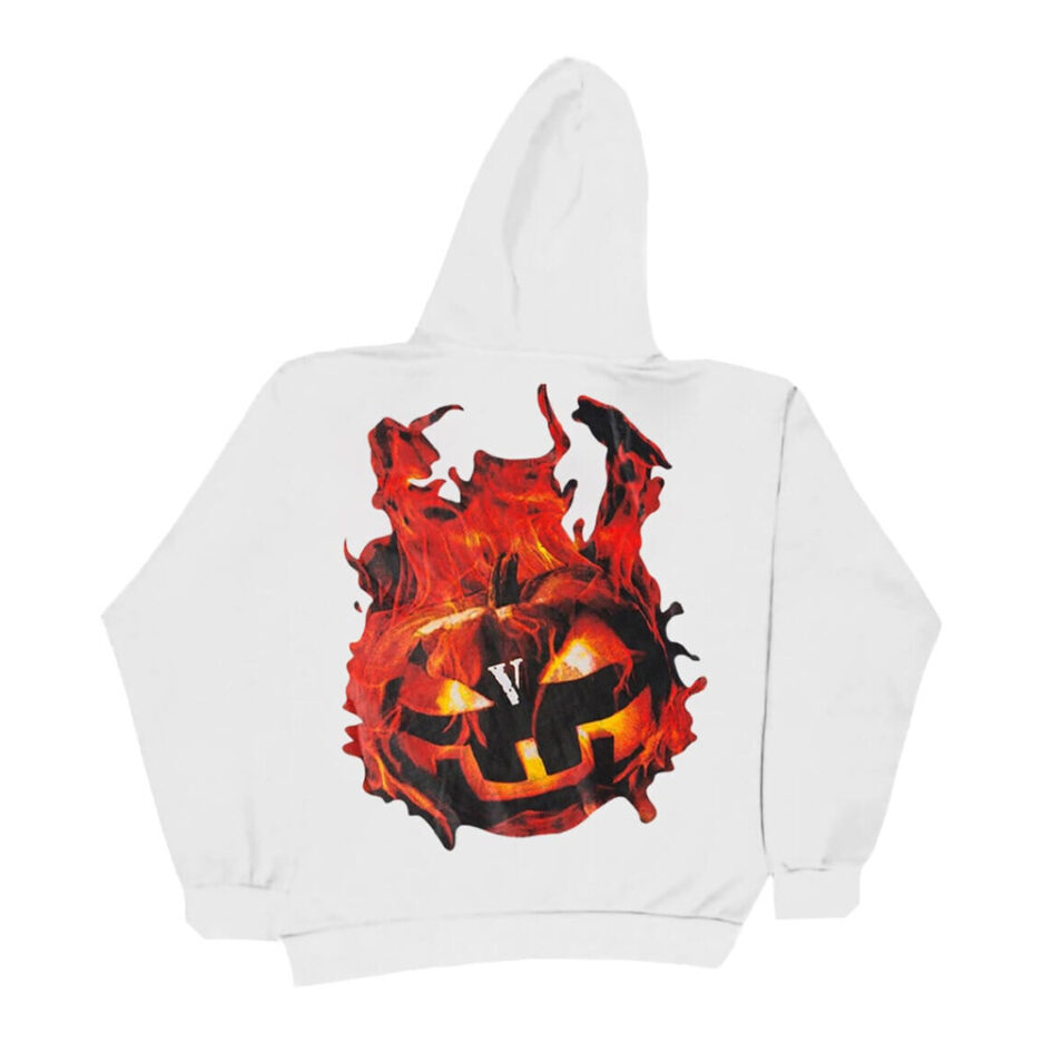 Vlone Halloween Flaming Pumpkin Hoodie – White