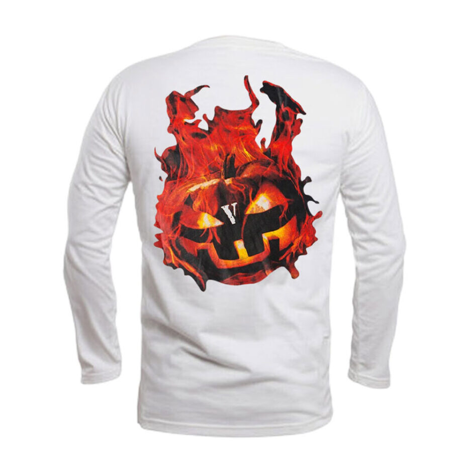 Vlone Halloween Flaming Pumpkin Longsleeve – White (2)